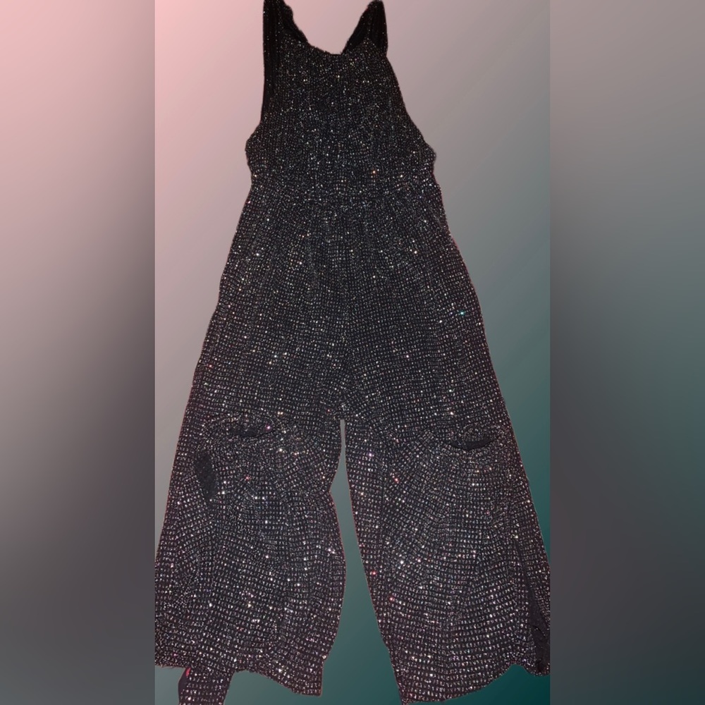 Black Romper With Sequin And Middle String Tie